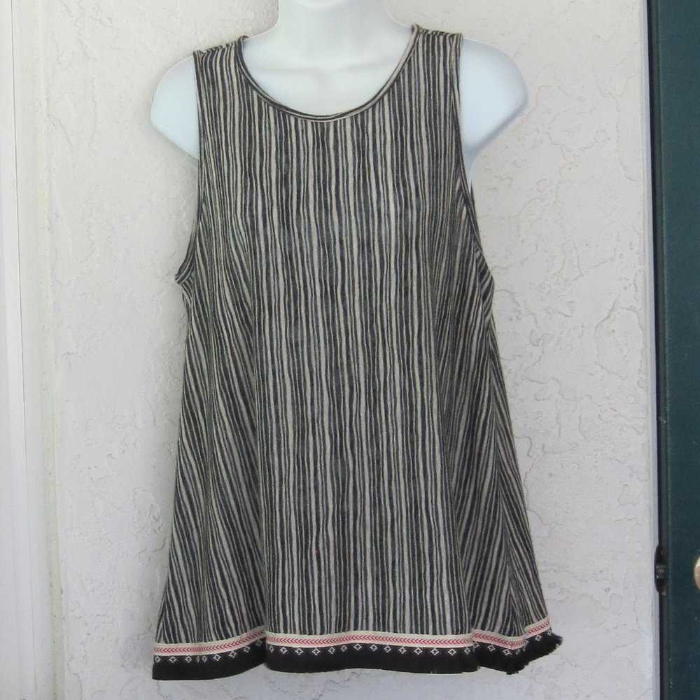 Black & White striped knit tunic/top Fringe hem